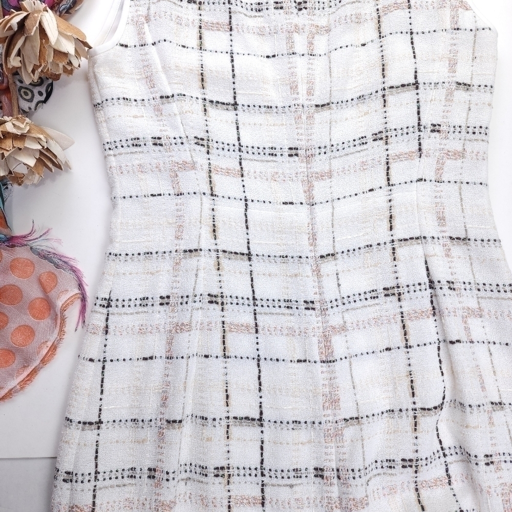 Lafayette 148 White Plaid Weave Shift Dress Sz 2 - Picture 16 of 16